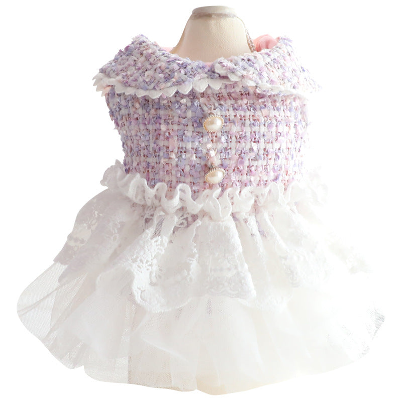 KFX-0978877 Fragrant Lace Tutu Skirt for Small Dogs, Warm Cotton Lining, Various Sizes in Beige, Pink, and Purple