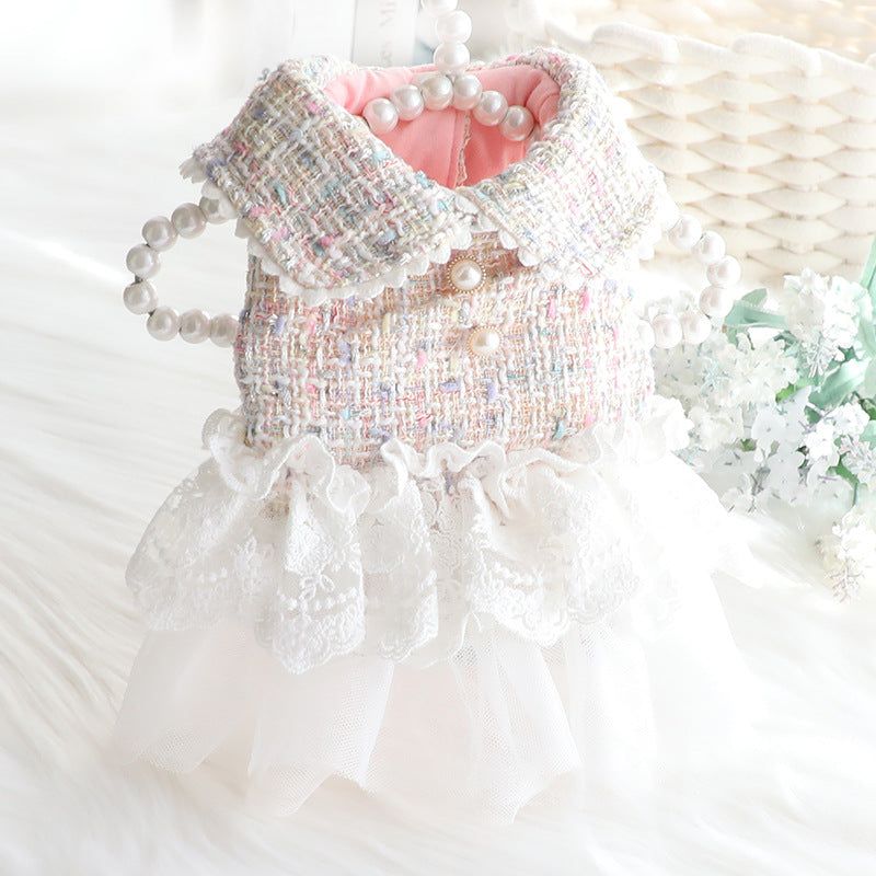 KFX-0978877 Fragrant Lace Tutu Skirt for Small Dogs, Warm Cotton Lining, Various Sizes in Beige, Pink, and Purple
