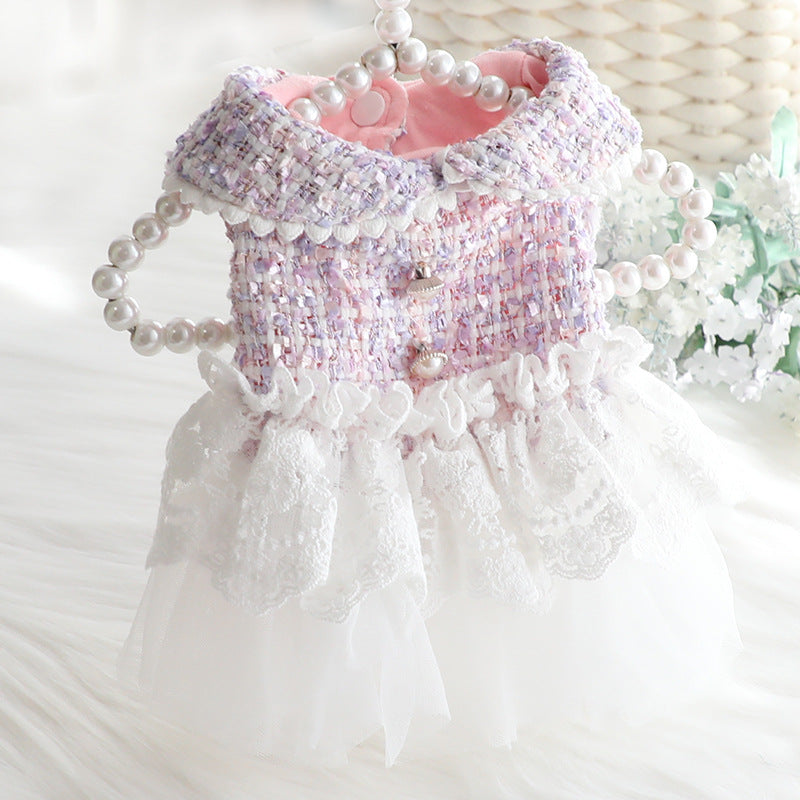 KFX-0978877 Fragrant Lace Tutu Skirt for Small Dogs, Warm Cotton Lining, Various Sizes in Beige, Pink, and Purple