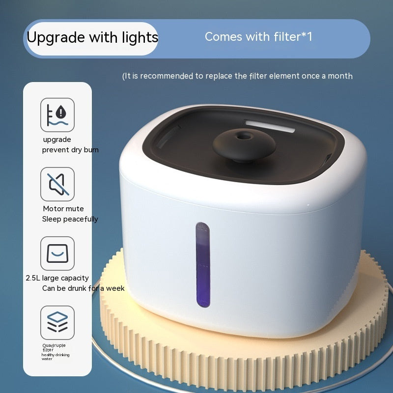 KFX-0984125 Automatic Pet Water Dispenser with Circulation and Optional LED Lights, Stainless Steel or PP Material