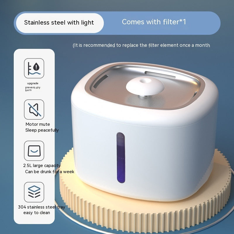 KFX-0984125 Automatic Pet Water Dispenser with Circulation and Optional LED Lights, Stainless Steel or PP Material