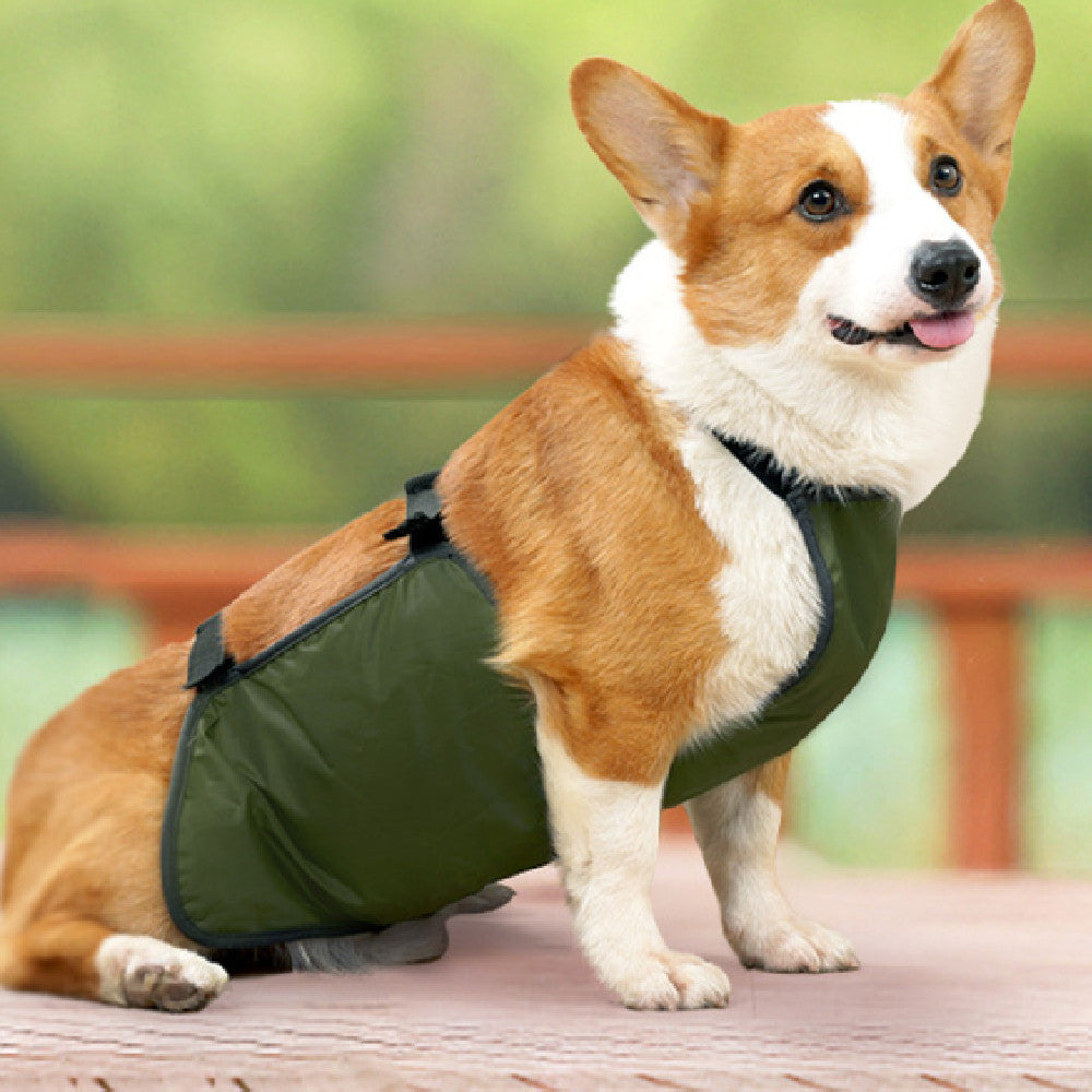 KFX-0984637 Water-Resistant Dog Apron in Gray and Army Green, Sizes S to XXL, Casual Style Pet Clothing