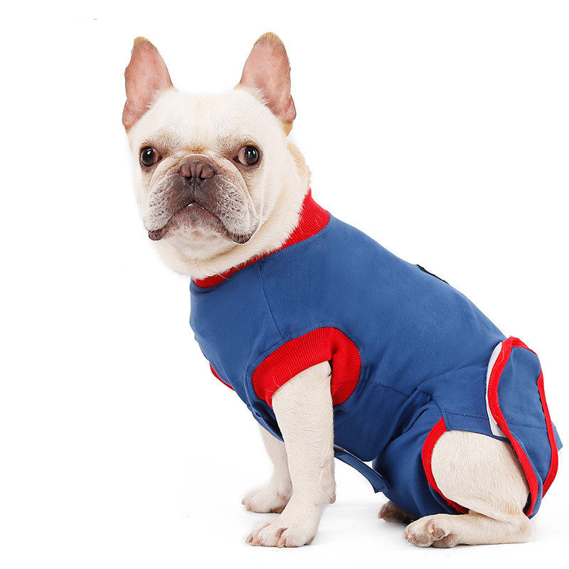 KFX-0986429 Postoperative Recovery Dog Vest - Soft Cotton Anti-Licking Surgical Gown in Blue, Sizes XS to 2XL