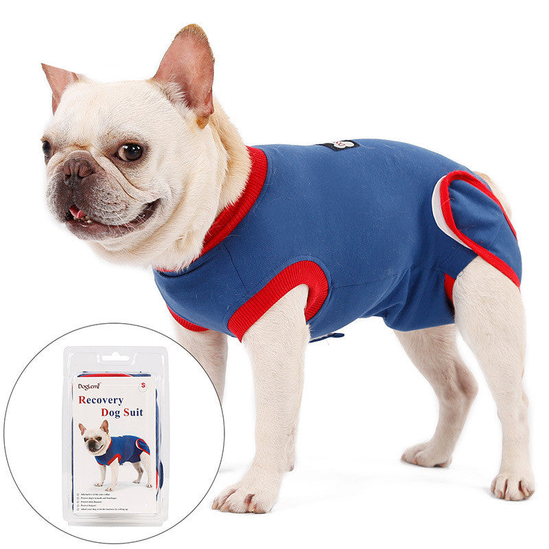 KFX-0986429 Postoperative Recovery Dog Vest - Soft Cotton Anti-Licking Surgical Gown in Blue, Sizes XS to 2XL