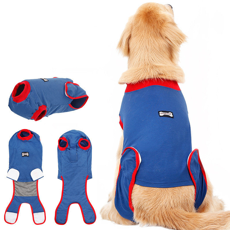 KFX-0986429 Postoperative Recovery Dog Vest - Soft Cotton Anti-Licking Surgical Gown in Blue, Sizes XS to 2XL