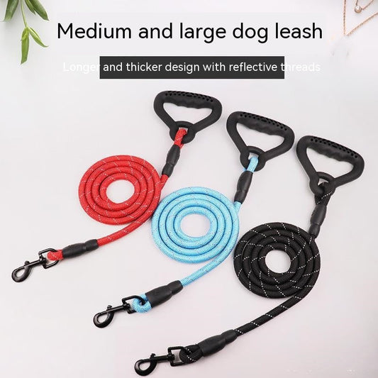 KFX-0987837 Reflective Dog Rope Leash for Large Breeds - Available in 2M, 3M, and 15M Lengths with Soft Plastic Handles