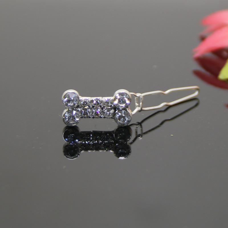 KFX-0989885 Rhinestone Dog Bone Barrettes in White, Pink, Blue, and Red - Stylish Pet Decoration Accessory