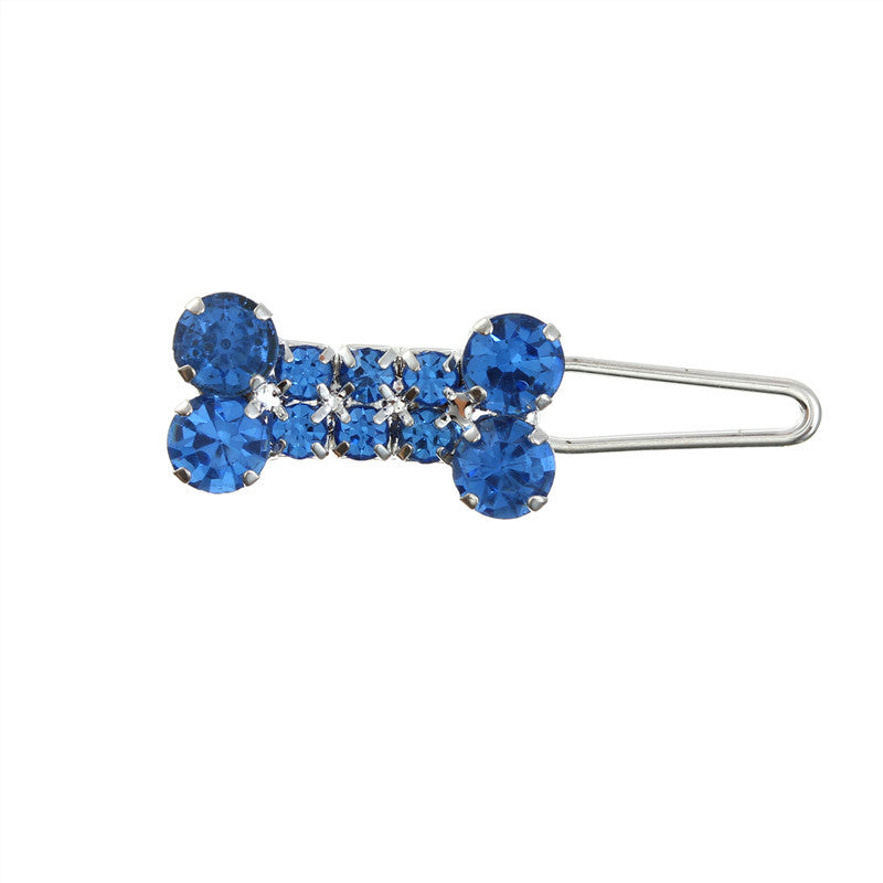 KFX-0989885 Rhinestone Dog Bone Barrettes in White, Pink, Blue, and Red - Stylish Pet Decoration Accessory