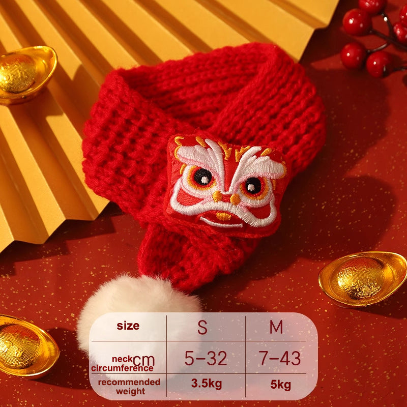 KFX-0991421 New Year’s Scarf Collar for Cats and Dogs - Festive Autumn and Winter Pet Accessory