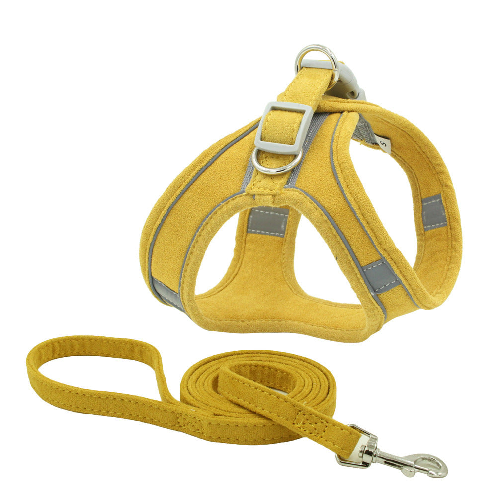 KFX-0993085 Reflective and Breathable Suede Pet Chest Harness for Small Dogs and Cats with Traction Rope