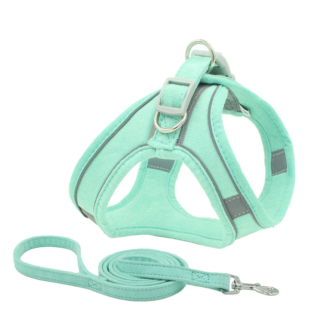 KFX-0993085 Reflective and Breathable Suede Pet Chest Harness for Small Dogs and Cats with Traction Rope