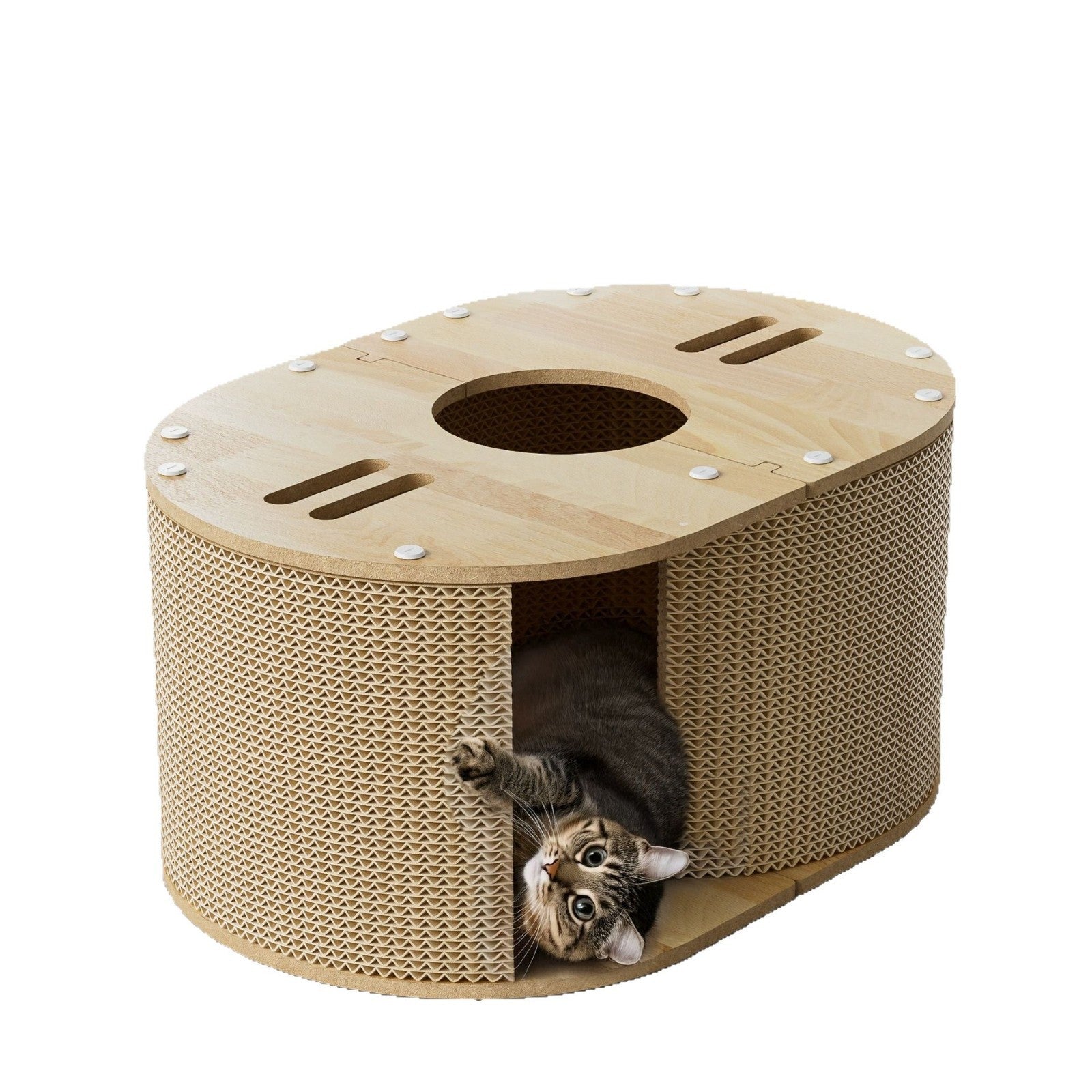 KFX-0993853 Cat Climbing Frame with Tunnel, Corrugated Paper Nest for Small Cats