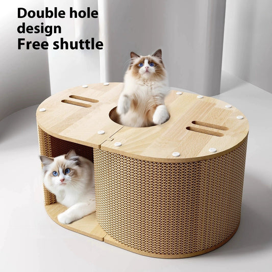 KFX-0993853 Cat Climbing Frame with Tunnel, Corrugated Paper Nest for Small Cats