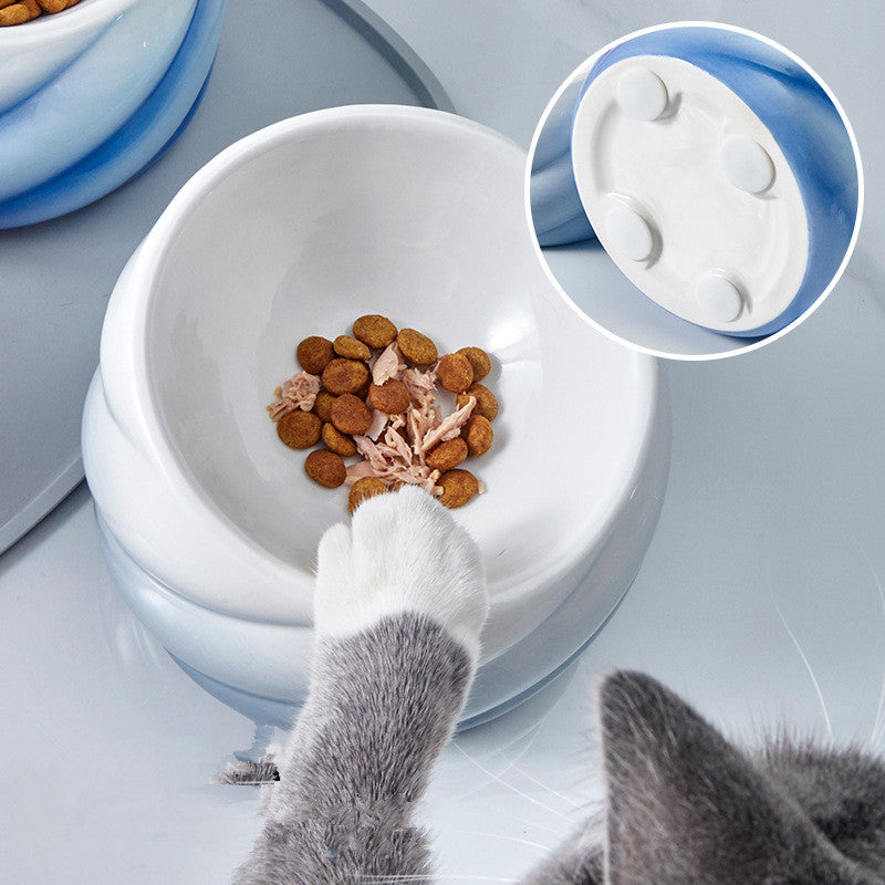 KFX-0993981 Ceramic Cat Bowl with Inclined Mouth for Easy Feeding