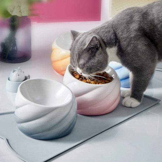KFX-0993981 Ceramic Cat Bowl with Inclined Mouth for Easy Feeding