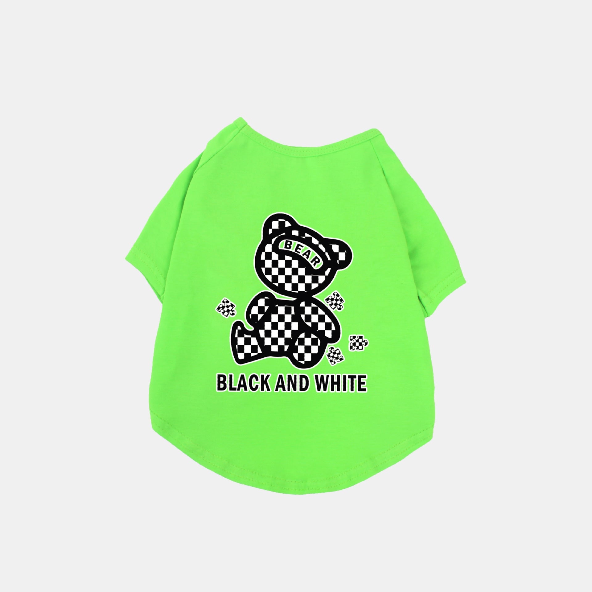 KFX-0994365 Cotton Short Sleeve T-Shirt with Black and White Plaid Bear Design