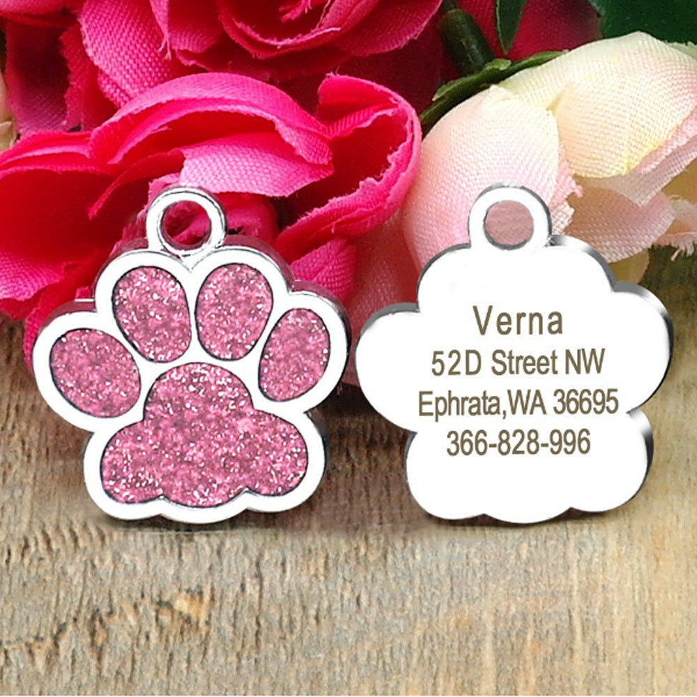 KFX-0995773 Custom Glitter Zinc Alloy Dog Tag - Foot Paw Design, Anti-Lost Lettering, 9g, 2.5x2.9cm