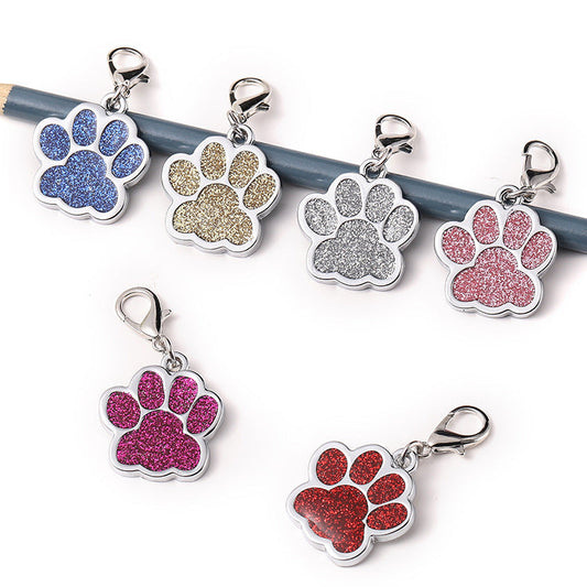 KFX-0995773 Custom Glitter Zinc Alloy Dog Tag - Foot Paw Design, Anti-Lost Lettering, 9g, 2.5x2.9cm