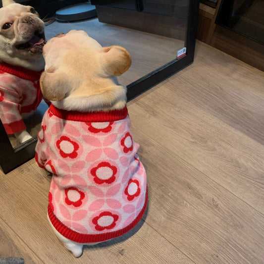 KFX-0997565 Jacquard Wool Dog Sweater for Autumn and Winter in Red