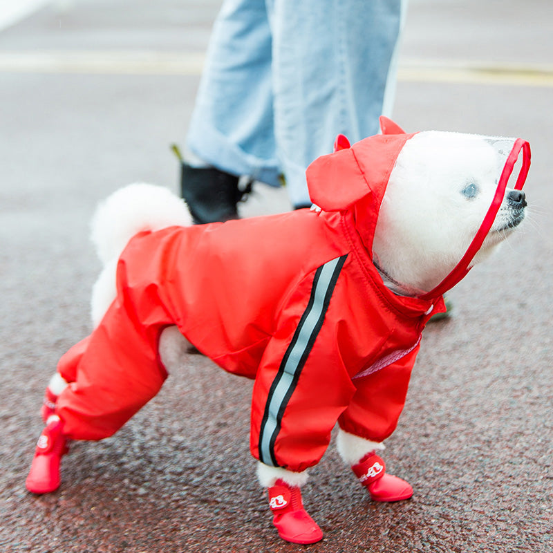 KFX-0997949 Four-Leg Waterproof Dog Raincoat in Fun Prints - EVA & Polyester Taffeta