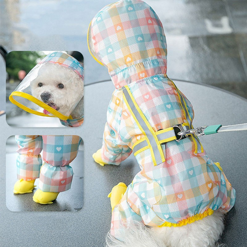 KFX-0997949 Four-Leg Waterproof Dog Raincoat in Fun Prints - EVA & Polyester Taffeta