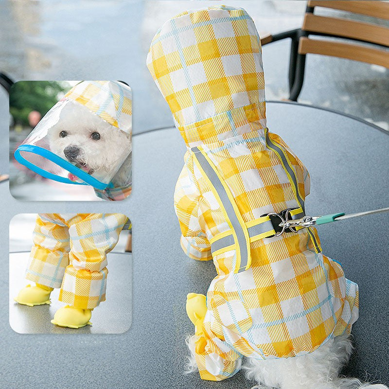 KFX-0997949 Four-Leg Waterproof Dog Raincoat in Fun Prints - EVA & Polyester Taffeta