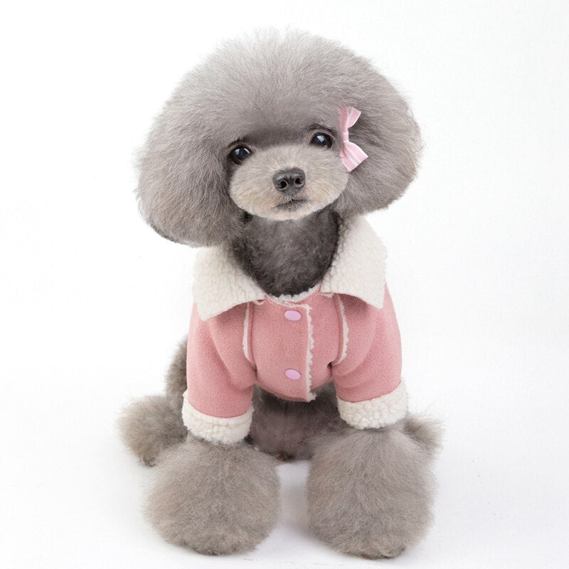 KFX-0999229 Deerskin Velvet Lapel Jacket for Pets - Cute Dog and Cat Clothes in Light Purple and Brown