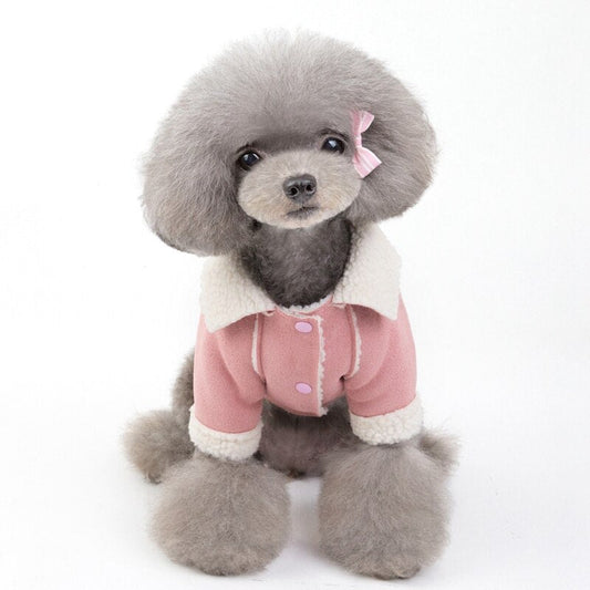 KFX-0999229 Deerskin Velvet Lapel Jacket for Pets - Cute Dog and Cat Clothes in Light Purple and Brown