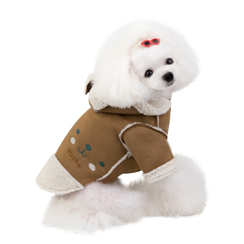 KFX-0999229 Deerskin Velvet Lapel Jacket for Pets - Cute Dog and Cat Clothes in Light Purple and Brown