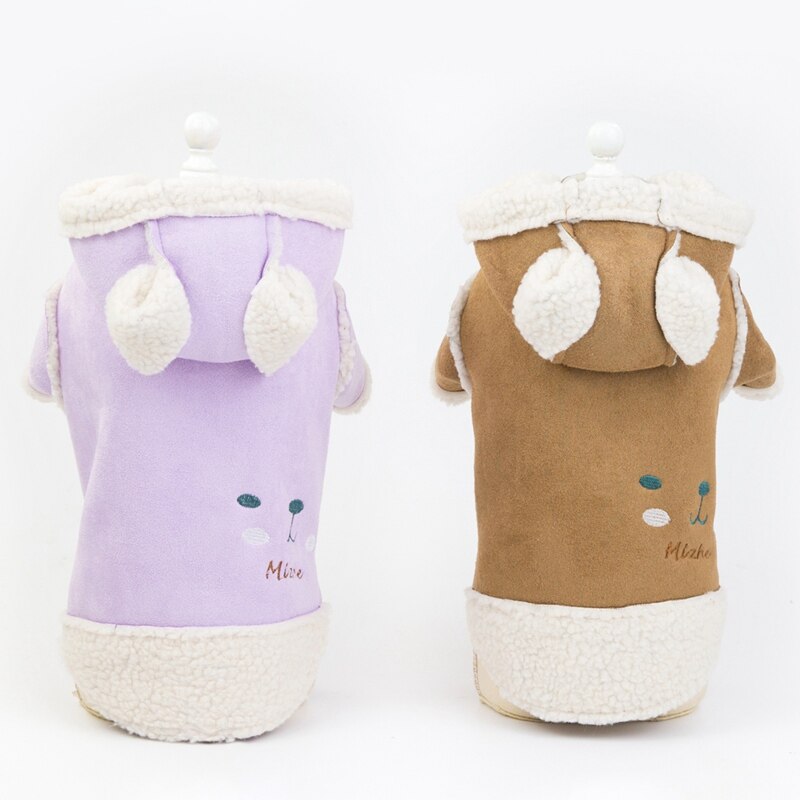 KFX-0999229 Deerskin Velvet Lapel Jacket for Pets - Cute Dog and Cat Clothes in Light Purple and Brown