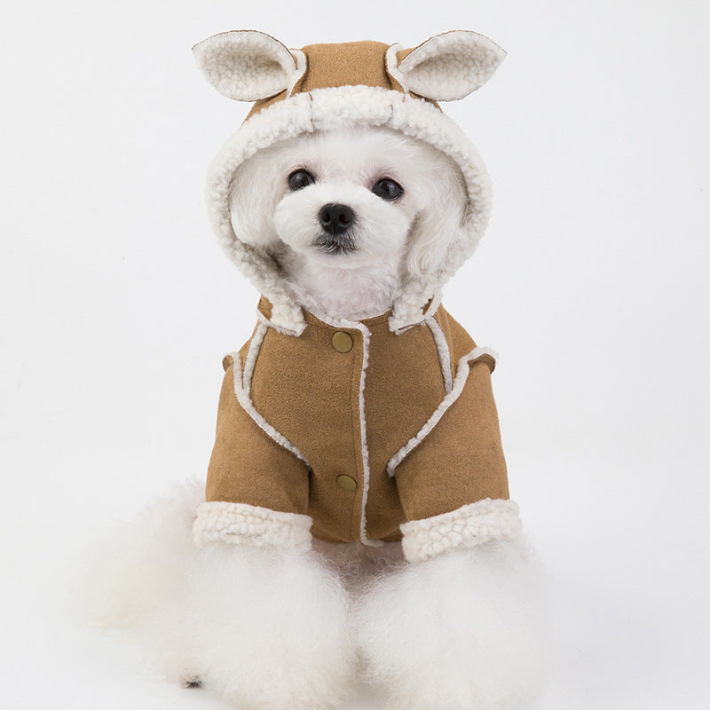 KFX-0999229 Deerskin Velvet Lapel Jacket for Pets - Cute Dog and Cat Clothes in Light Purple and Brown