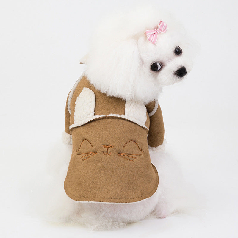 KFX-0999229 Deerskin Velvet Lapel Jacket for Pets - Cute Dog and Cat Clothes in Light Purple and Brown