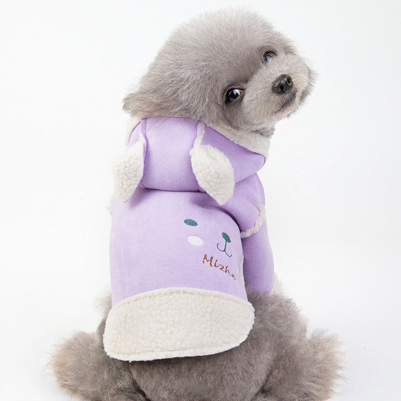 KFX-0999229 Deerskin Velvet Lapel Jacket for Pets - Cute Dog and Cat Clothes in Light Purple and Brown