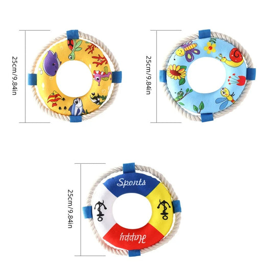KFX-1002813 Soft Plush Dog Pull Ring Toy with Squeaker, Chew-Resistant for Fetch and Play