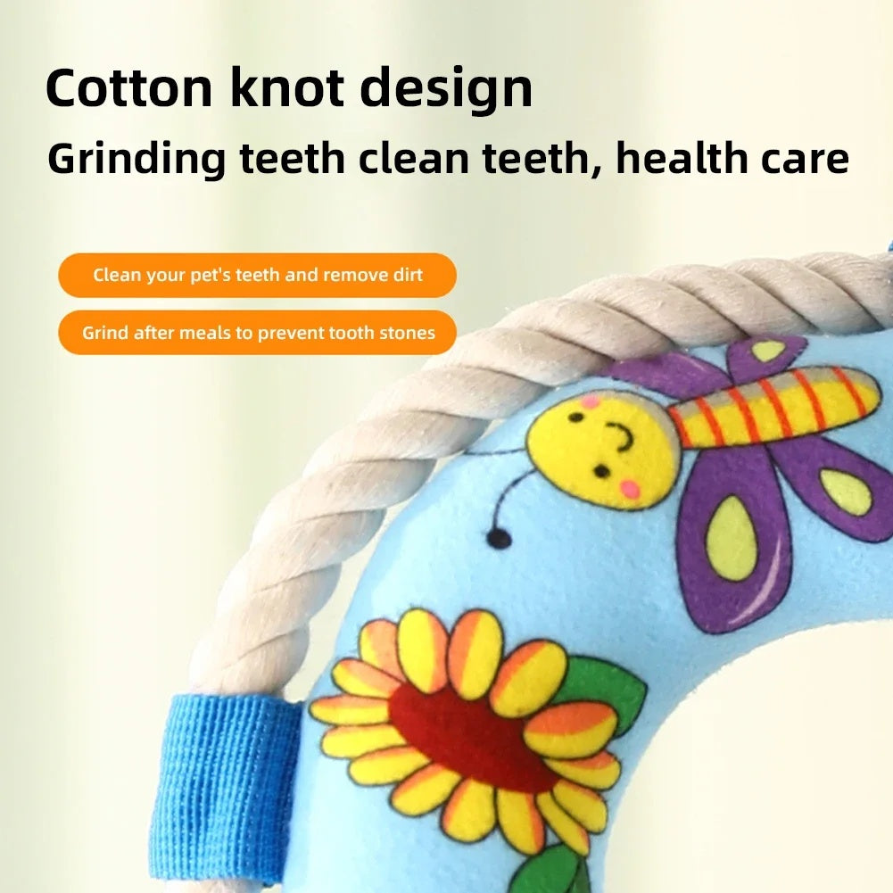 KFX-1002813 Soft Plush Dog Pull Ring Toy with Squeaker, Chew-Resistant for Fetch and Play