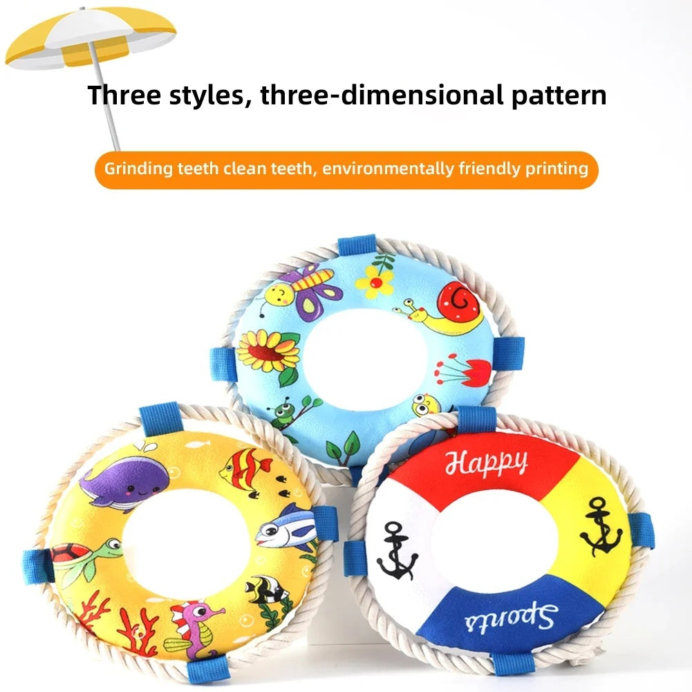 KFX-1002813 Soft Plush Dog Pull Ring Toy with Squeaker, Chew-Resistant for Fetch and Play