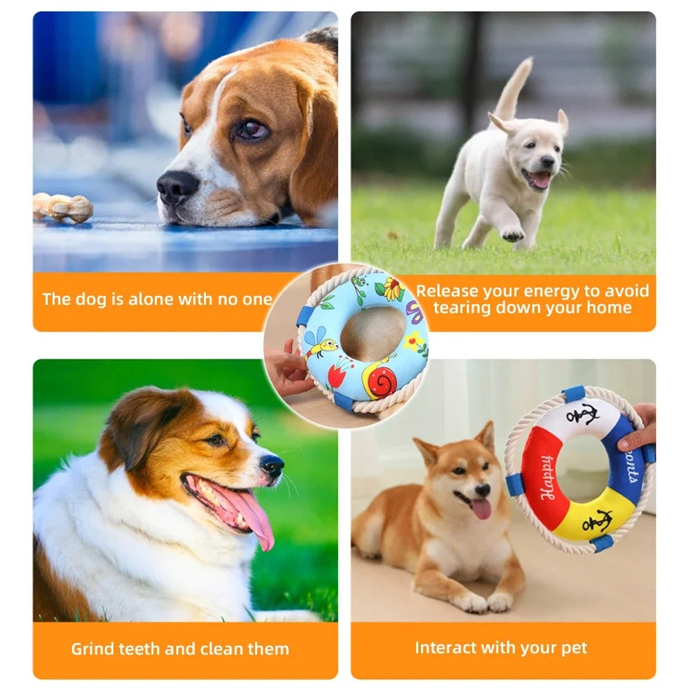 KFX-1002813 Soft Plush Dog Pull Ring Toy with Squeaker, Chew-Resistant for Fetch and Play