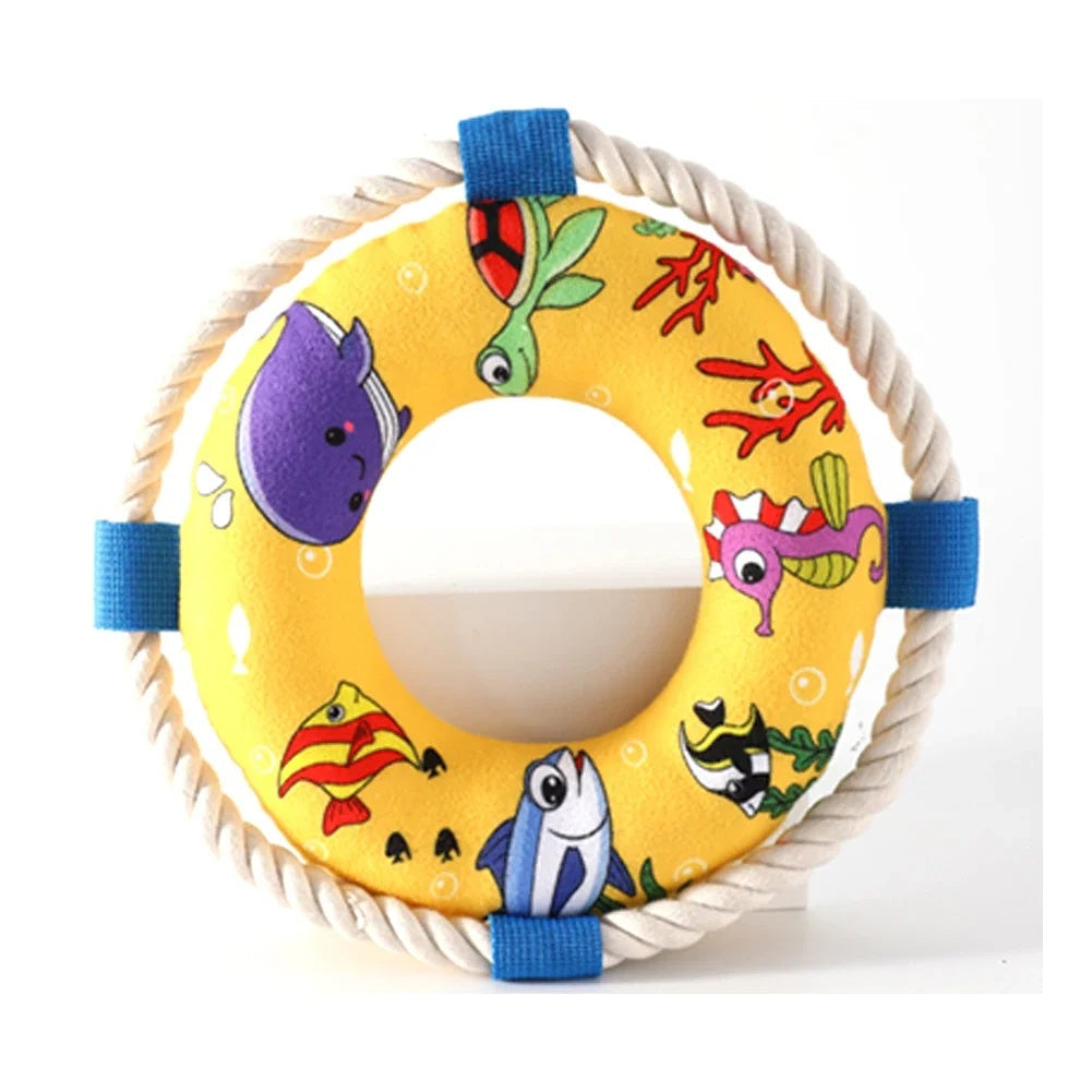 KFX-1002813 Soft Plush Dog Pull Ring Toy with Squeaker, Chew-Resistant for Fetch and Play