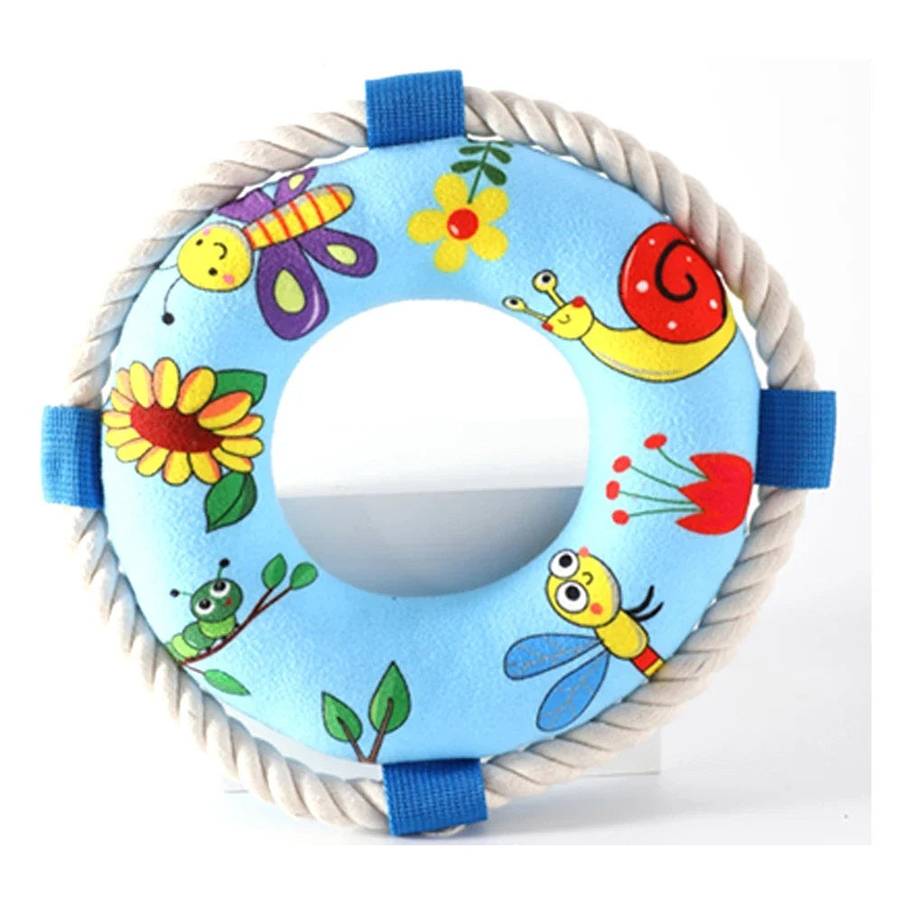 KFX-1002813 Soft Plush Dog Pull Ring Toy with Squeaker, Chew-Resistant for Fetch and Play