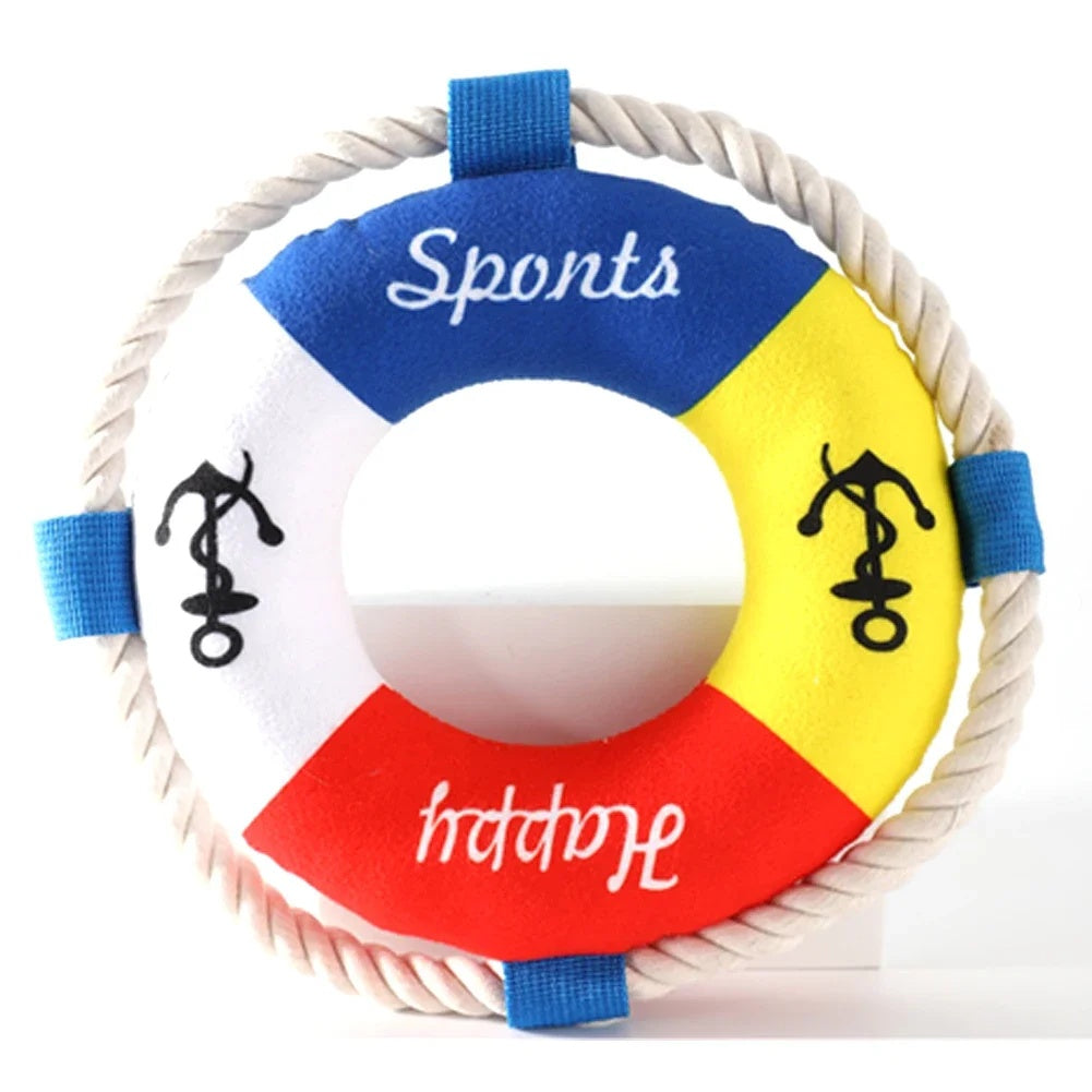 KFX-1002813 Soft Plush Dog Pull Ring Toy with Squeaker, Chew-Resistant for Fetch and Play