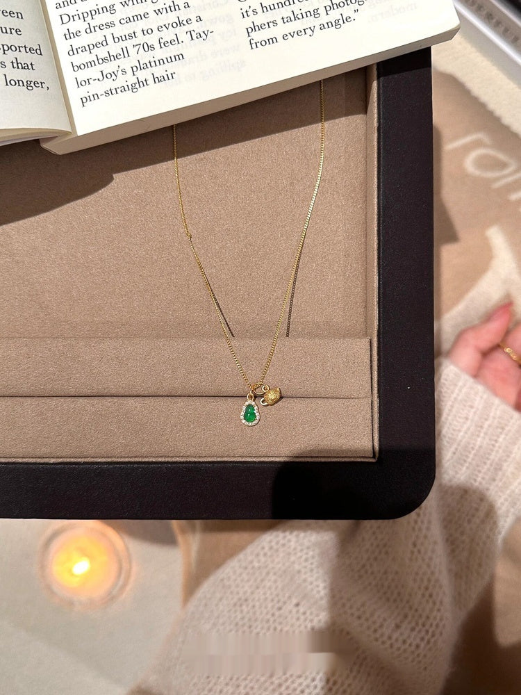 KFX-1007933 S925 Sterling Silver Natural Jadeite Green Gourd Pendant Necklace