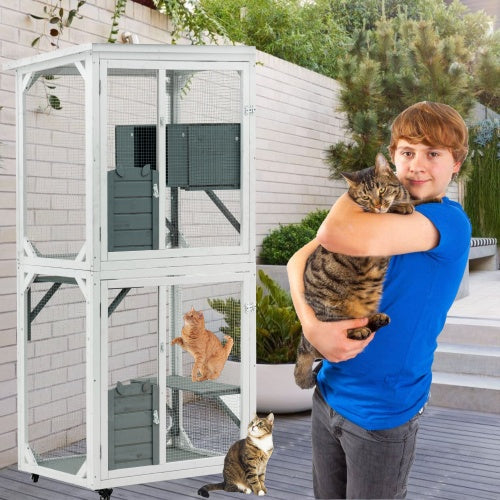KFX-1008957 Large Indoor Outdoor Cat Climbing Frame with Cozy Sleeping Area