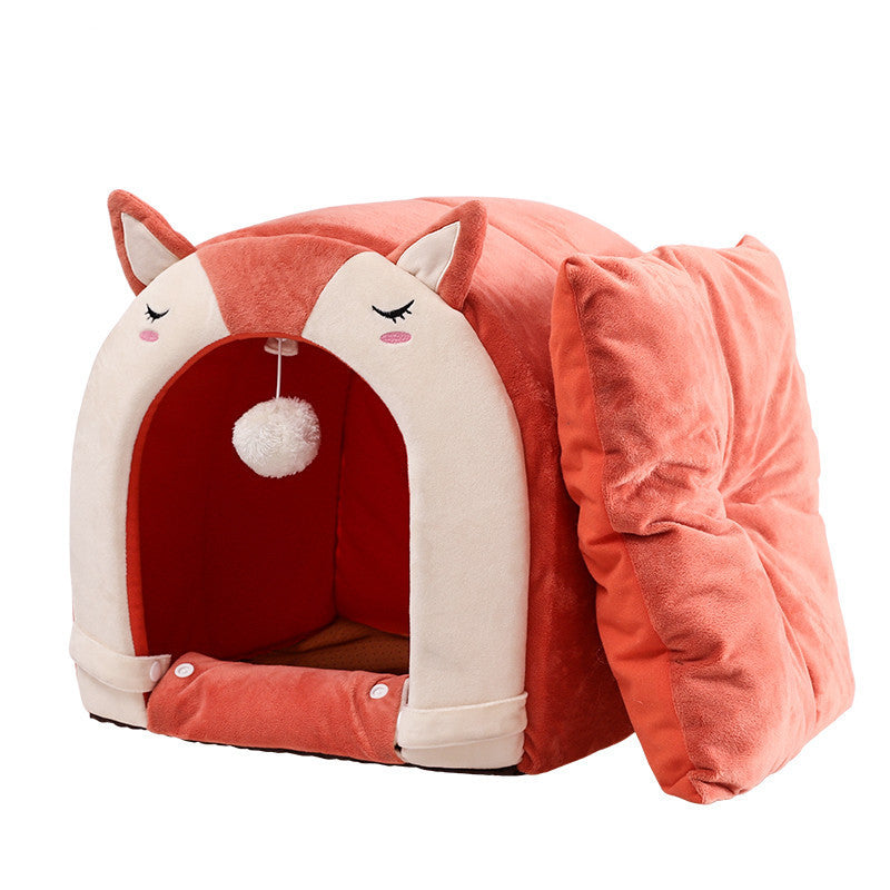 KFX-1009341 Cozy Removable and Washable Pet Nest with Playful Cat Ball, Orange, Suitable for Cats Up to 16 kg