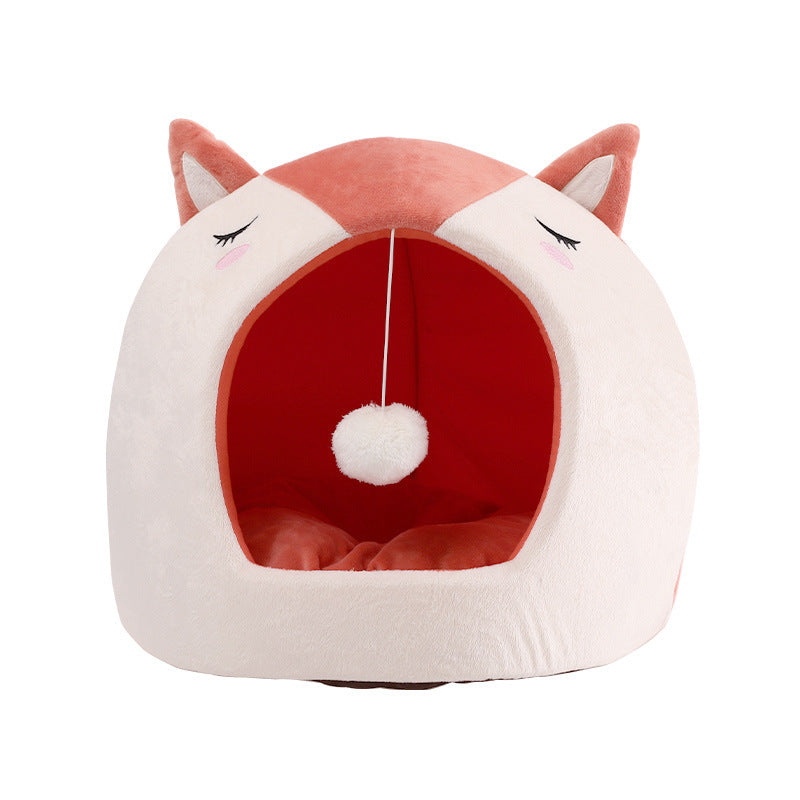 KFX-1009341 Cozy Removable and Washable Pet Nest with Playful Cat Ball, Orange, Suitable for Cats Up to 16 kg