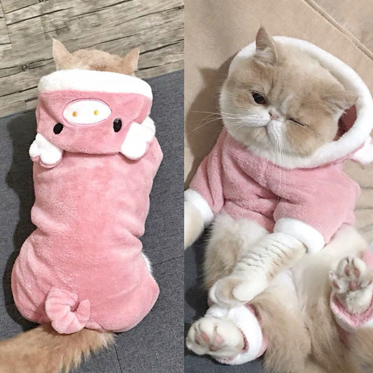 KFX-1009469 Cozy Cartoon Coral Fleece Pet Clothing for Cats and Dogs - Blue Cat British Shorthair Perfect for Autumn and Winter
