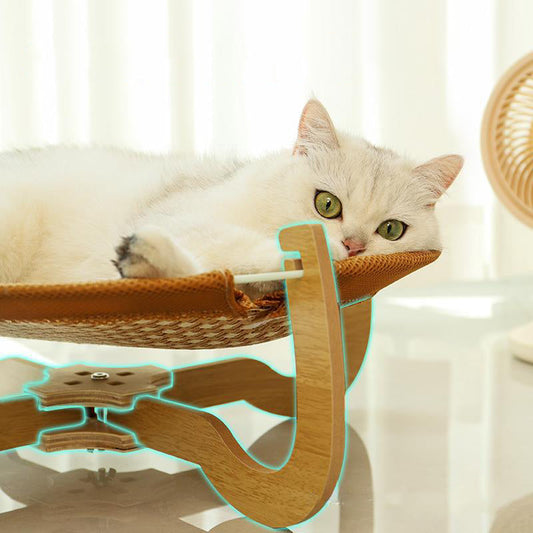 KFX-1012541 Woven Rattan Pet Hammock Bed – Off Ground, Cool Dog Mat for Year-Round Comfort, 46x46x17.5cm