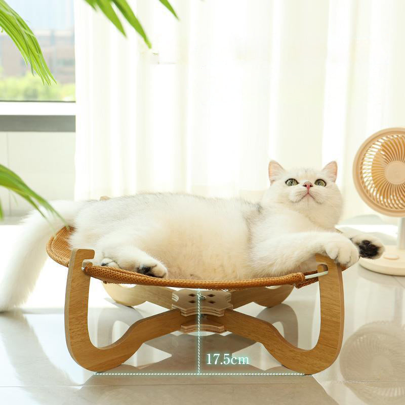 KFX-1012541 Woven Rattan Pet Hammock Bed – Off Ground, Cool Dog Mat for Year-Round Comfort, 46x46x17.5cm