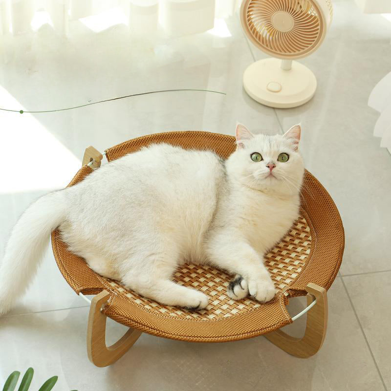 KFX-1012541 Woven Rattan Pet Hammock Bed – Off Ground, Cool Dog Mat for Year-Round Comfort, 46x46x17.5cm