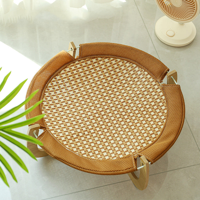 KFX-1012541 Woven Rattan Pet Hammock Bed – Off Ground, Cool Dog Mat for Year-Round Comfort, 46x46x17.5cm