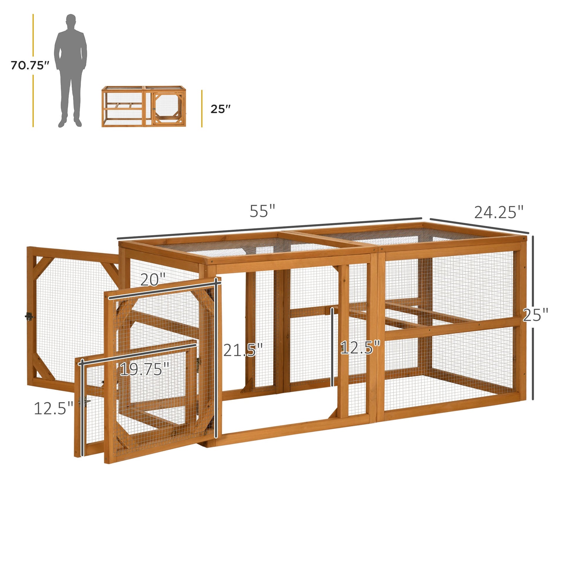 KFX-1014717 Expandable 55" Wooden Chicken Coop Add-on with Climate-Friendly Design for Outdoor Hens